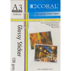 CORAL GLOSSY STICKER A3 120G